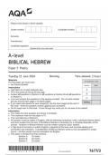 AQA A-level BIBLICAL HEBREW Paper 3 JUNE 2024 QUESTION PAPER&colon; Poetry