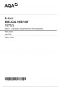 AQA A-level BIBLICAL HEBREW Paper 1 JUNE 2024 MARK SCHEME&colon; Translation&comma; Comprehension and Composition