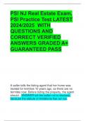 PSI NJ Real Estate Exam&comma; PSI Practice Test LATEST 2024&sol;2025  WITH QUESTIONS AND CORRECT VERIFIED ANSWERS GRADED A&plus; GUARANTEED PASS