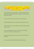 Texas Food Handler&sol;Manager Review &vert;Questions with 100&percnt; Correct Answers &vert; Verified &vert; Latest Update 2025 Graded A&plus;