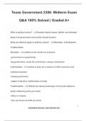 TEXAS GOVERNMENT 2306 LATEST EXAM PACKAGE DEAL QUESTIONS AND VERIFIED DETAILED ANSWERS &lpar;100&percnt; CORRECT&rpar; ANSWERS&rpar; &vert; ALREADY GRADED A&plus;