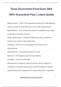 Texas Government Final Exam Q&A  100&percnt; Guaranteed Pass &vert; Latest Update