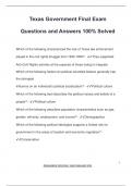 Texas Government Final Exam Questions and Answers 100&percnt; Solved