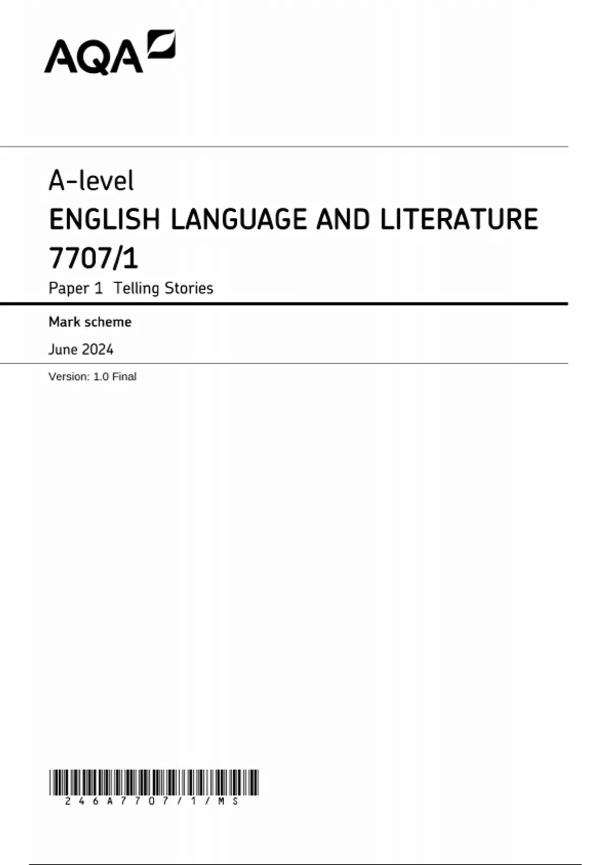 107. aqa a level slr15 translators - craig 'n' dave... AQA A LEVEL ENGLISH LANGUAGE AND LITERATURE PAPER 1 MARK SCHEME 2024 ...