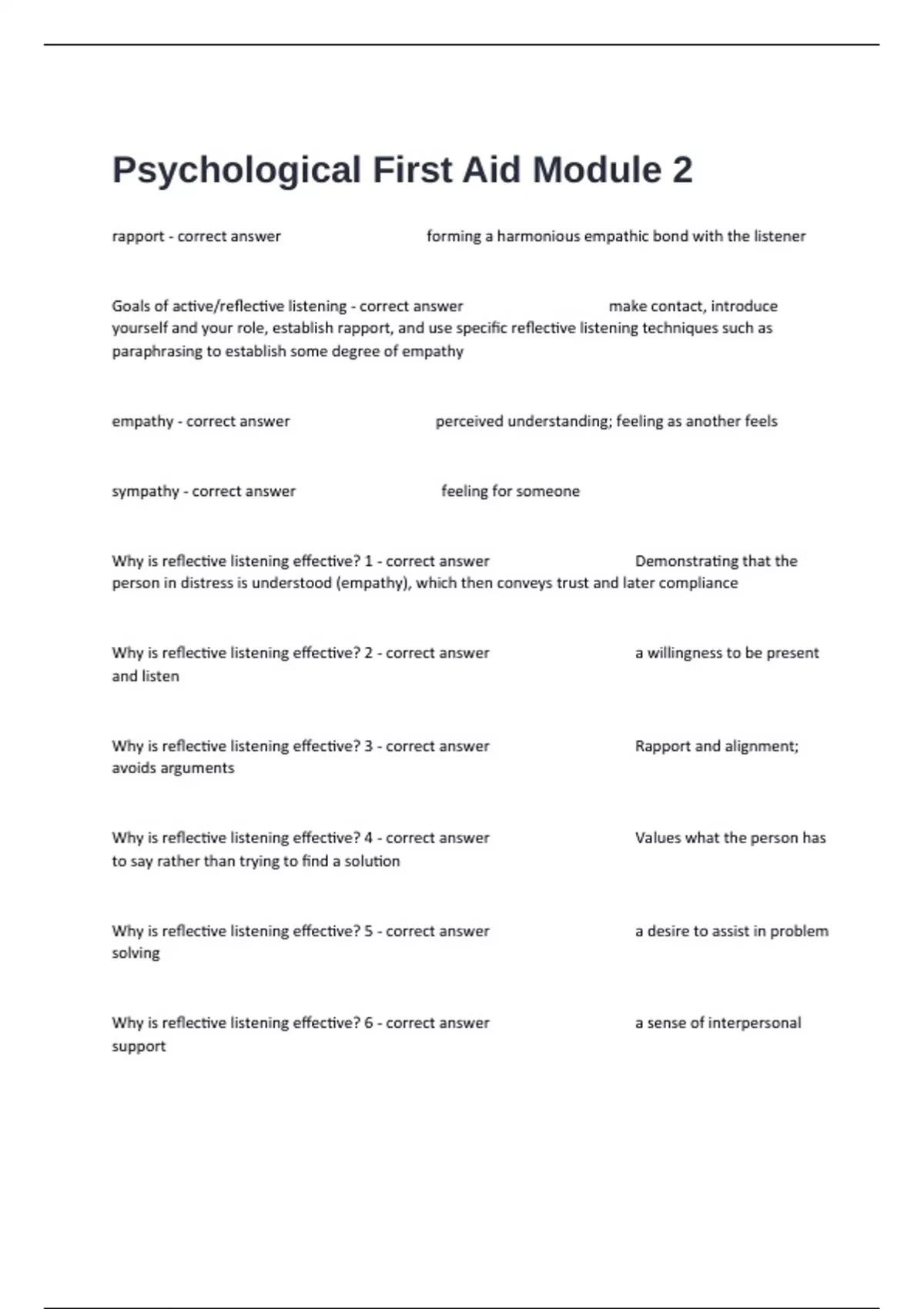 First Aid Module 2 Psychological First Aid Module 2 Proctored Review Exam Questions With ...