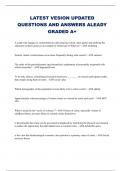 LATEST VESION UPDATED QUESTIONS AND ANSWERS ALEADY GRADED A&plus;