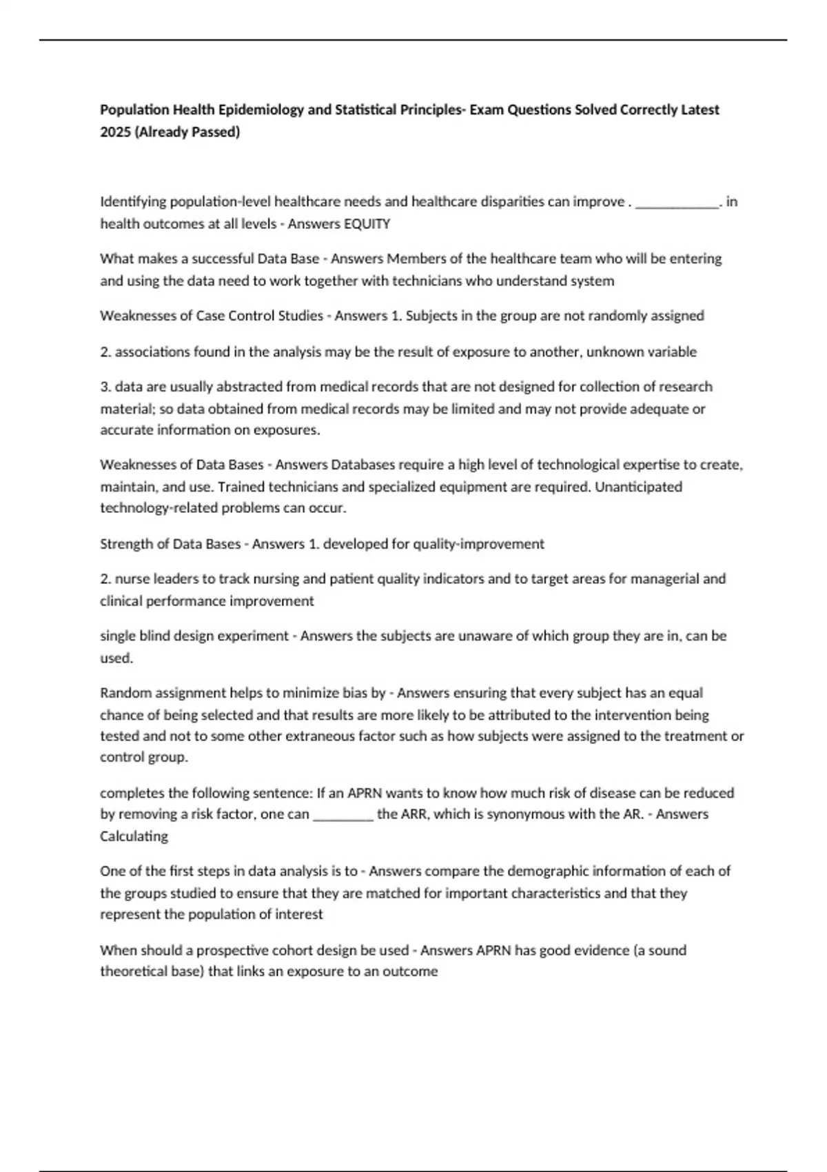 Population Health Epidemiology and Statistical Principles- Exam ...