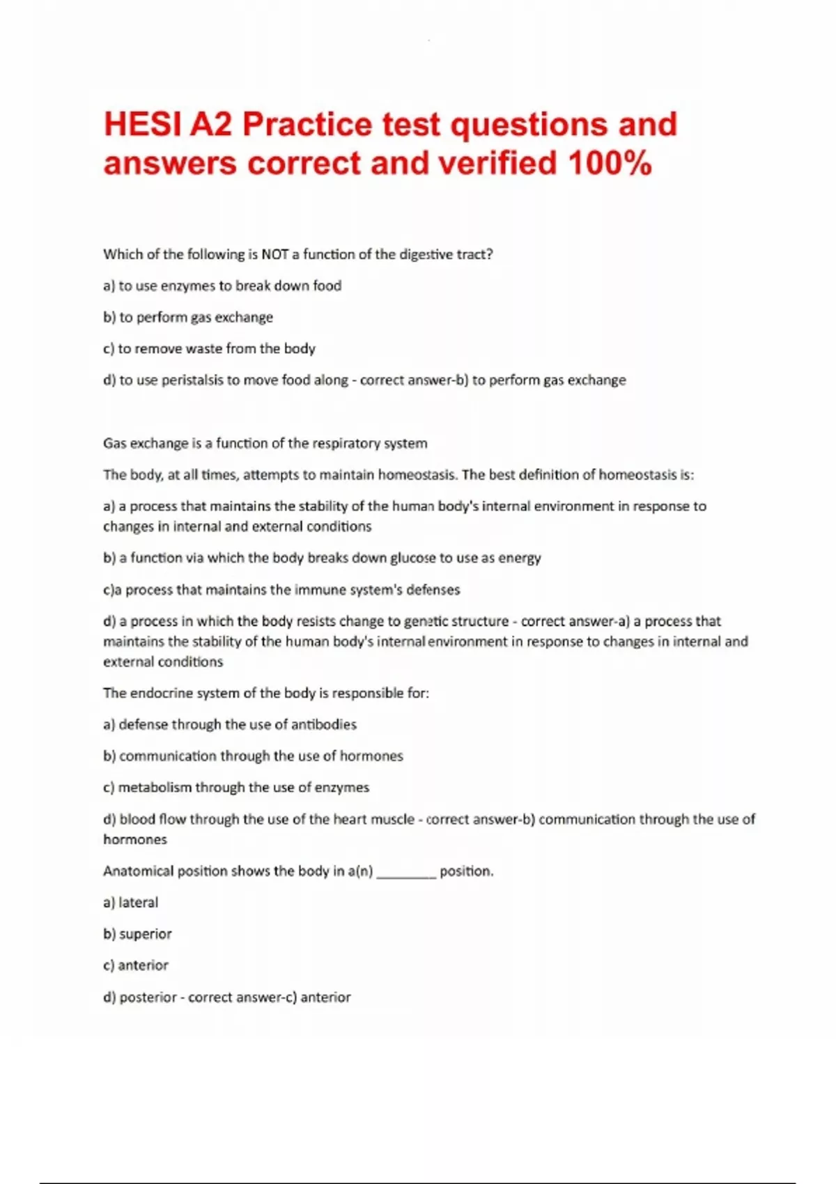 HESI A2 Practice test questions and answers correct and verified 100% ...