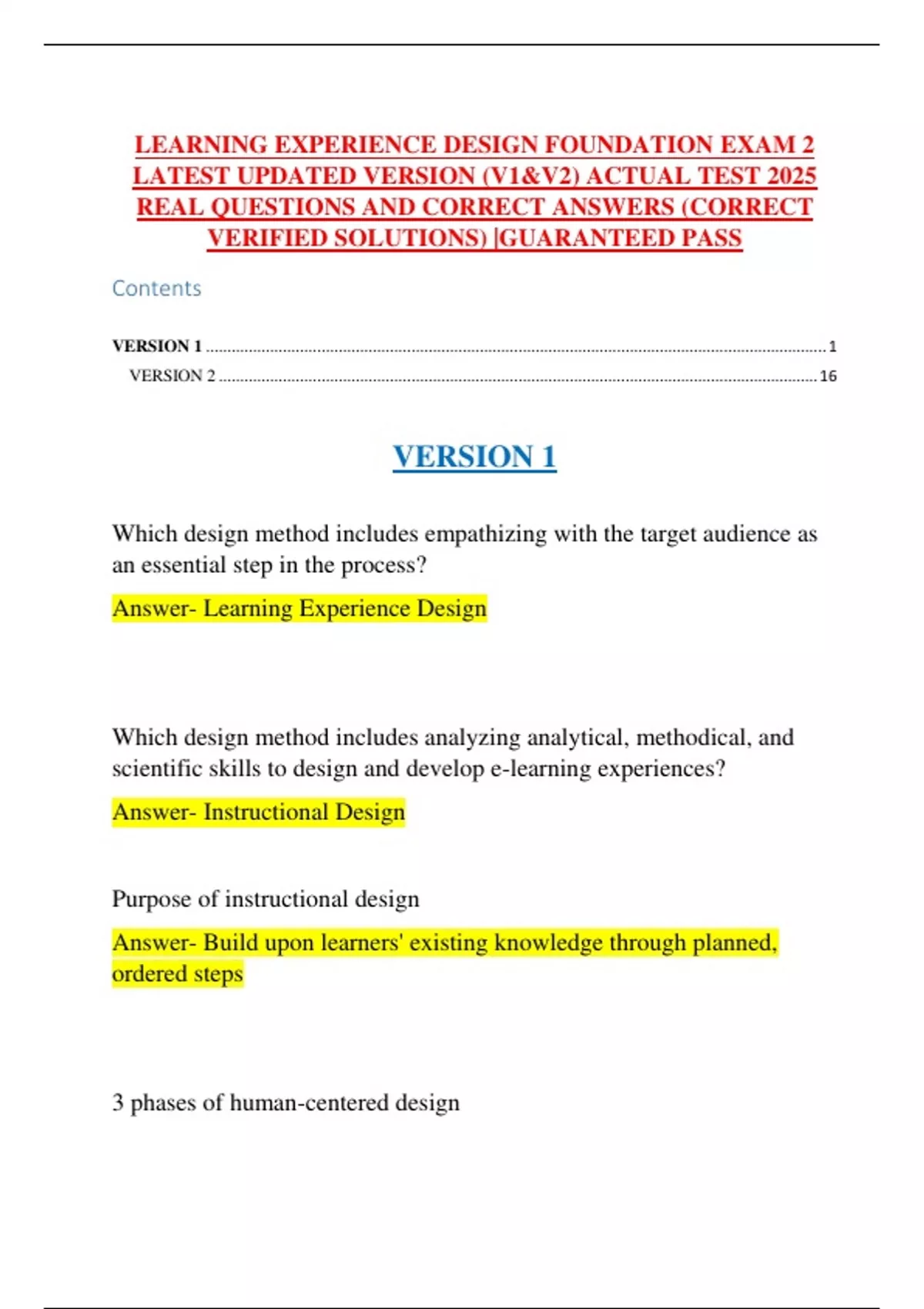 LEARNING EXPERIENCE DESIGN FOUNDATION EXAM 2 LATEST UPDATED VERSION (V1 ...