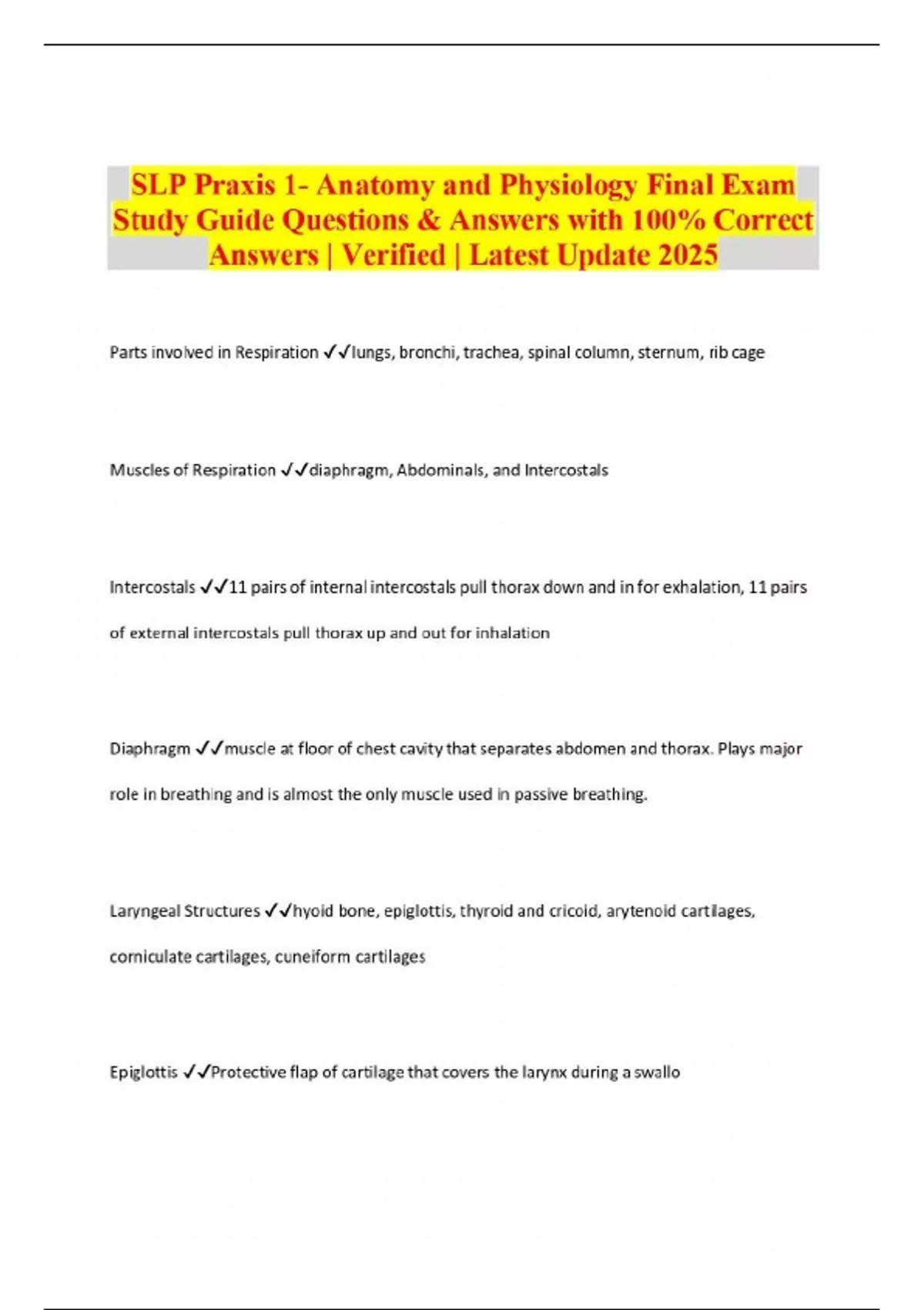 SLP Praxis 1- Anatomy and Physiology Final Exam Study Guide Questions ...