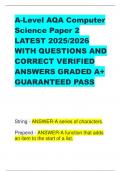 A-Level AQA Computer Science Paper 2 LATEST 2025&sol;2026 WITH QUESTIONS AND CORRECT VERIFIED ANSWERS GRADED A&plus; GUARANTEED PASS