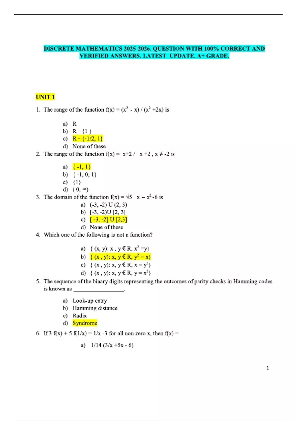 DISCRETE MATHEMATICS . QUESTION WITH 100% CORRECT AND VERIFIED ANSWERS ...