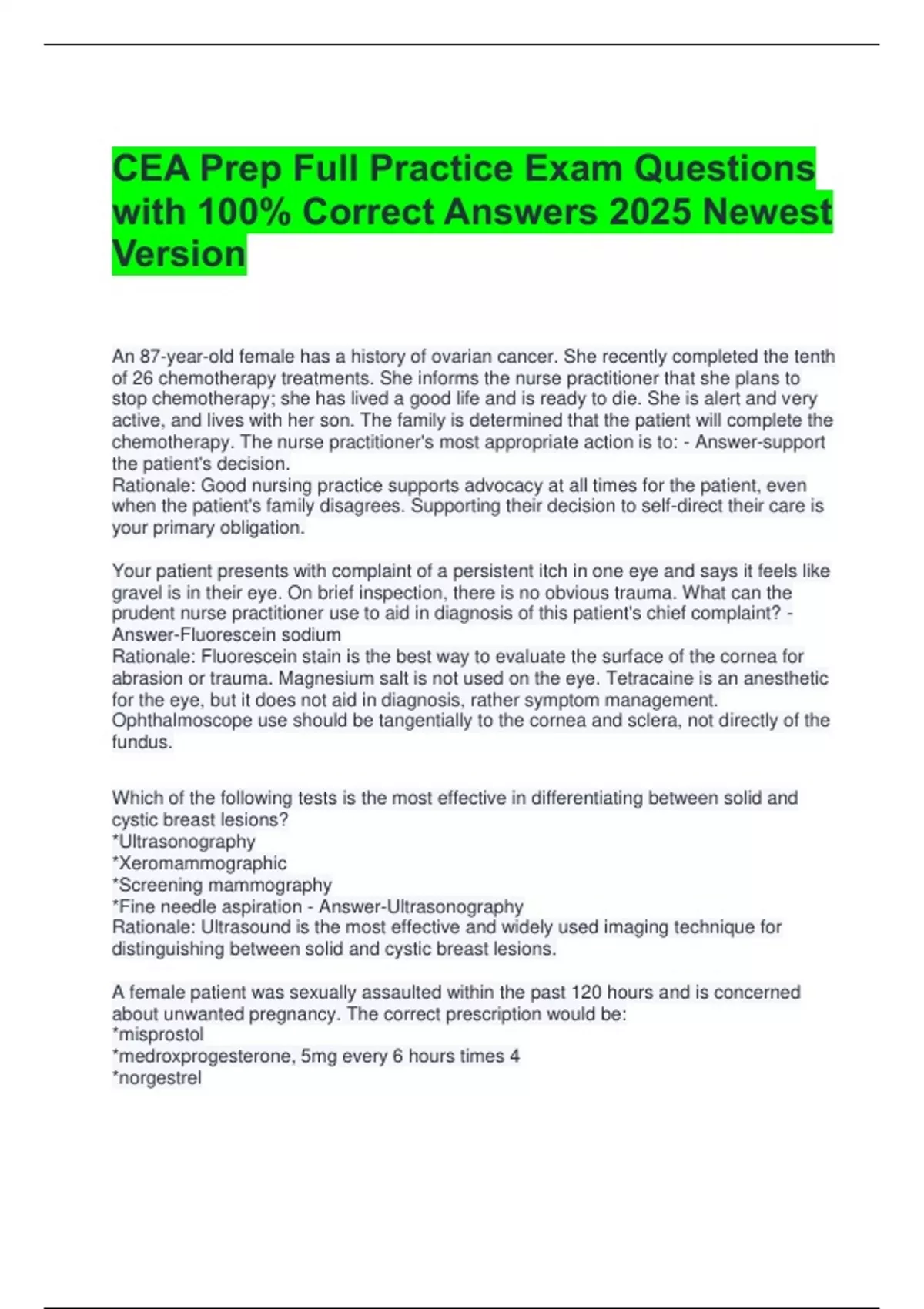 CEA Prep Full Practice Exam Questions with 100% Correct Answers 2025 ...