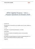BTEC Applied Science - Unit 1 &ndash; Physics Questions And Answers Latest Updates 2025&sol;2026 With Correct Answers 100&percnt; With Complete Solutions Pass Guaranteed &vert; Graded A&plus; &vert;