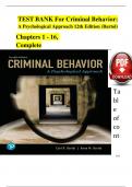 TEST BANK For Criminal Behavior&colon; A Psychological Approach 12th Edition &lpar;Bartol&rpar; Chapters 1 - 16&comma; Complete 