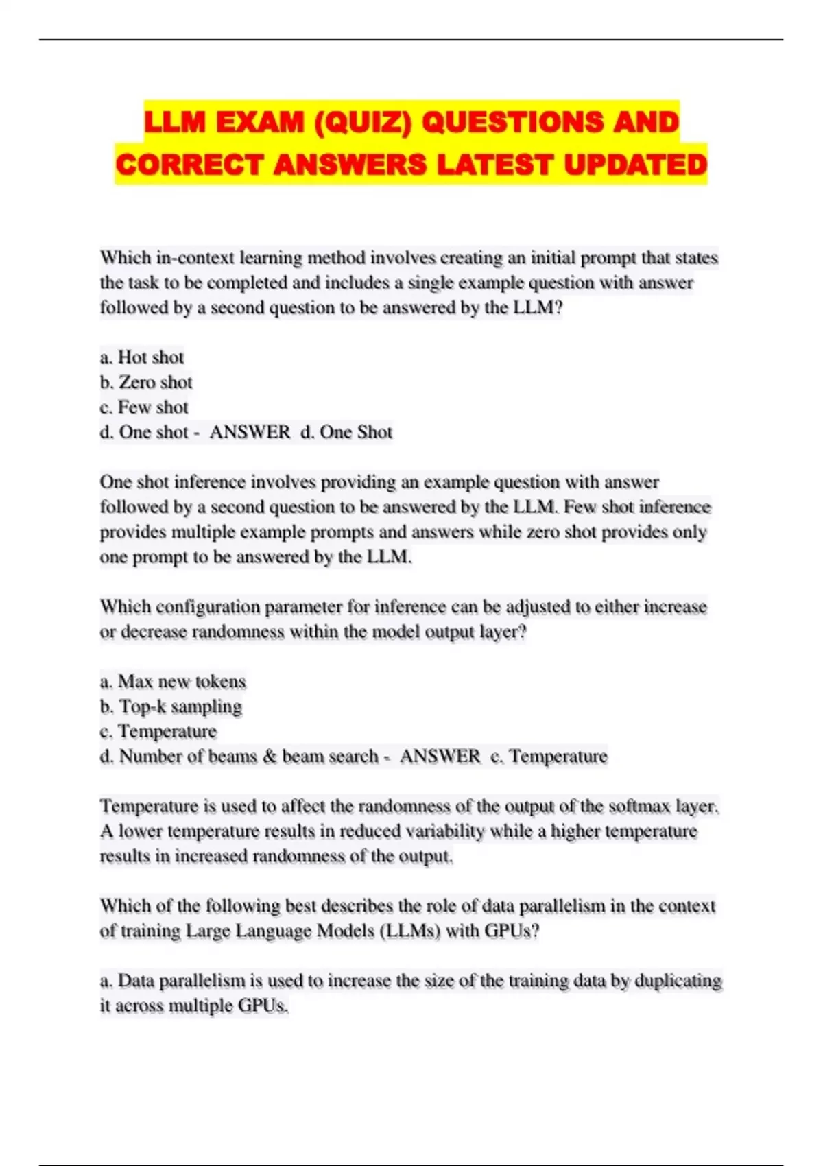 LLM EXAM (QUIZ) QUESTIONS AND CORRECT ANSWERS LATEST UPDATED - LLM ...