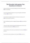 TSA Shoulder Arthroplasty Test  Questions & Answers