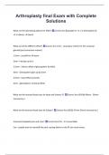 Arthroplasty final Exam with Complete  Solutions 