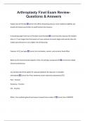 Arthroplasty Final Exam Review-  Questions & Answers 