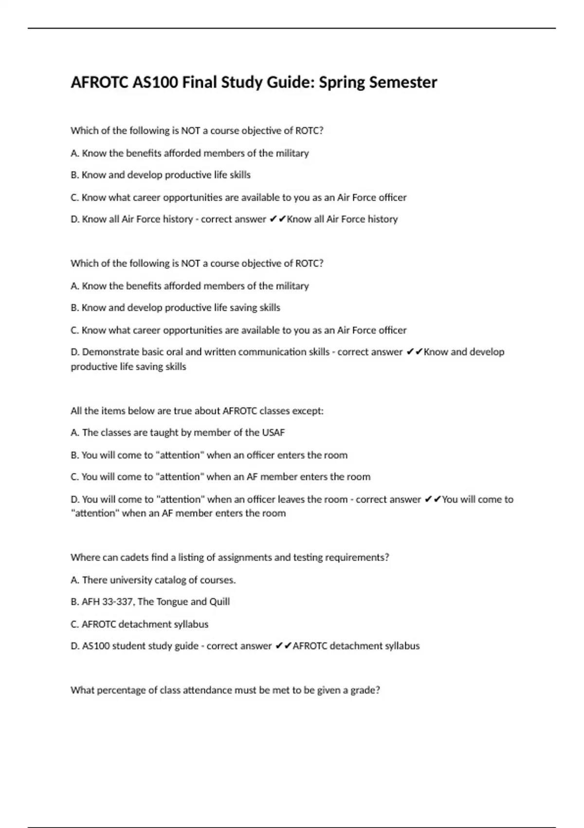 AFROTC AS100 Final Study Guide: Spring Semester - AFROTC - Stuvia US