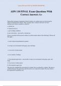 ADN 110 FINAL Exam Questions With Correct Answers A&plus;