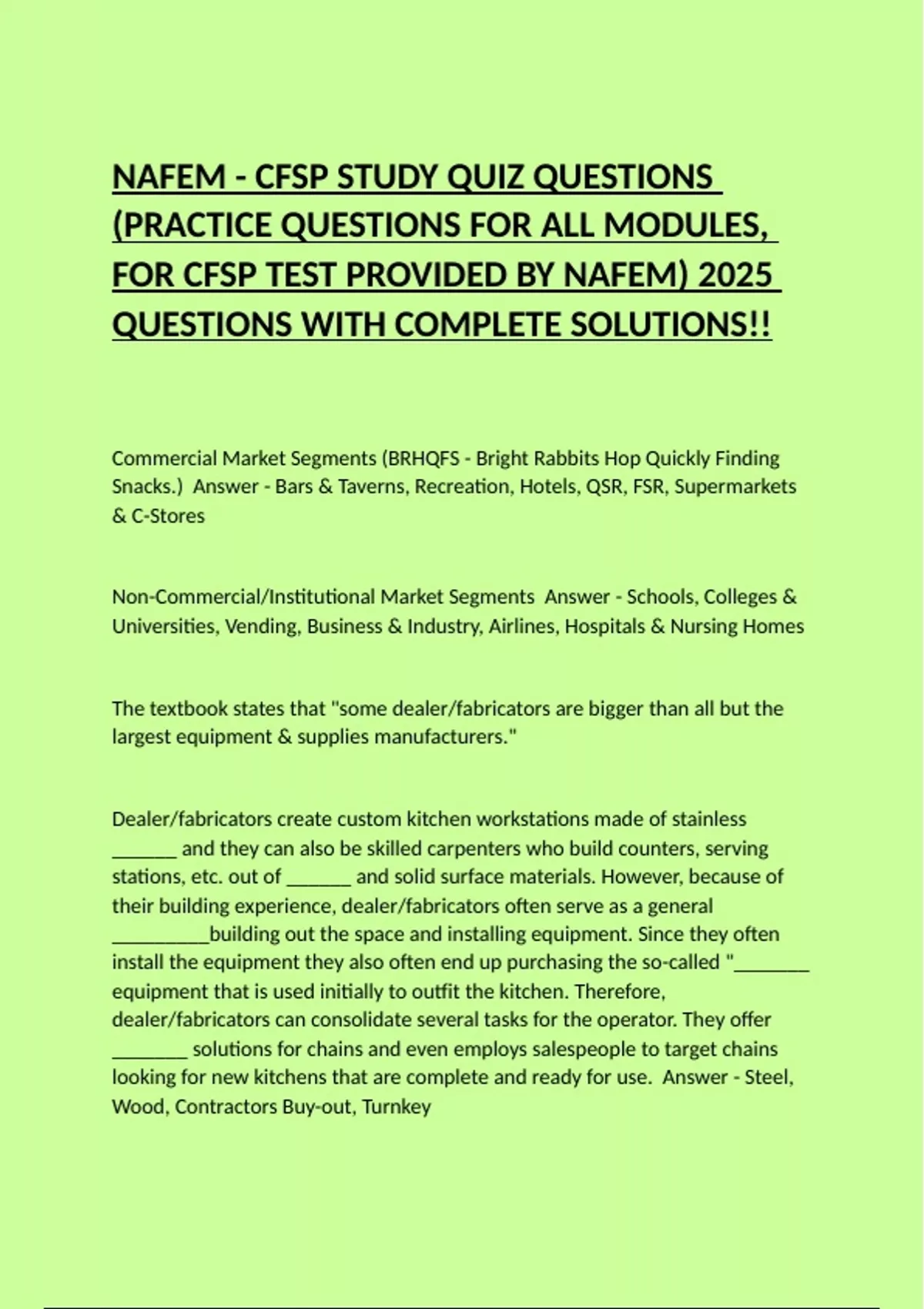 NAFEM - CFSP STUDY QUIZ QUESTIONS (PRACTICE QUESTIONS FOR ALL MODULES ...