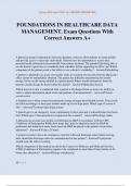 FOUNDATIONS IN HEALTHCARE DATA MANAGEMENT&period; Exam Questions With Correct Answers A&plus;