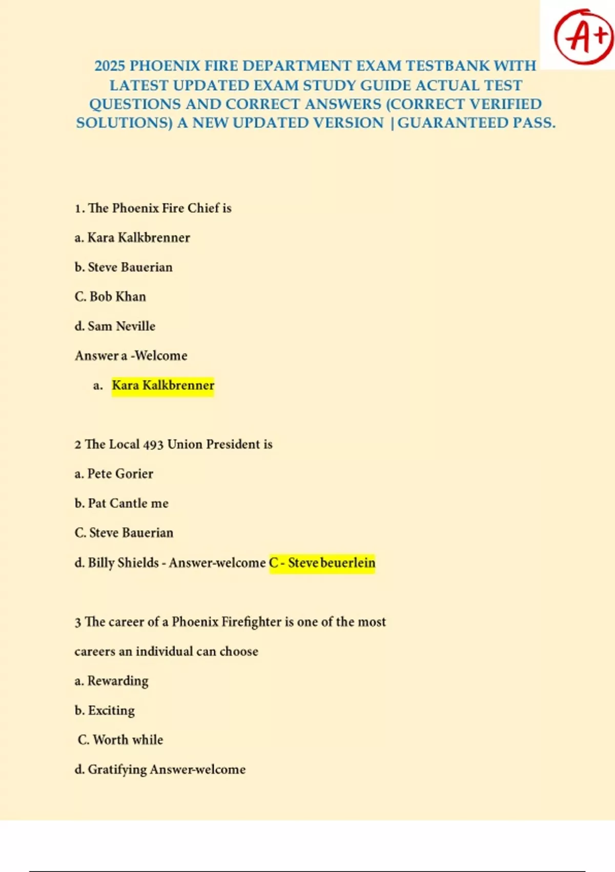 2025 PHOENIX FIRE DEPARTMENT EXAM TESTBANK WITH CORRECT VERIFIED ...