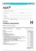 2024 AQA GCSE CHINESE &lpar;MANDARIN&rpar; Higher Tier Paper 3 Reading MAY Question Paper and Mark Scheme MERGED