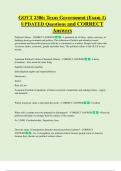 GOVT 2306&colon; Texas Government &lpar;Exam 1&rpar; UPDATED Questions and CORRECT  Answers