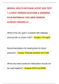 MENTAL HEALTH NP EXAM LATEST 2025 TEST  1&comma; LATEST VERSION QUSTIONS & ANSWERS  PLUS RATIONALE 100&percnt; NEW VERSION  ALREADY GRADED A&plus;