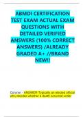 ABMDI CERTIFICATION TEST EXAM ACTUAL EXAM QUESTIONS WITH DETAILED VERIFIED ANSWERS &lpar;100&percnt; CORRECT ANSWERS&rpar; &sol;ALREADY GRADED A&plus; &sol;&sol;BRAND NEW&excl;&excl;