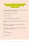 Machine Design- DESIGN OF MACHINE ELEMENTS exam Study Questions with 100&percnt; Correct Answers&vert; Verified-