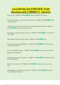 AAA Driving Test UPDATED Exam Questions and CORRECT Answers