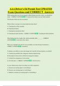 AAA Driver's Ed Permit Test UPDATED Exam Questions and CORRECT Answers 