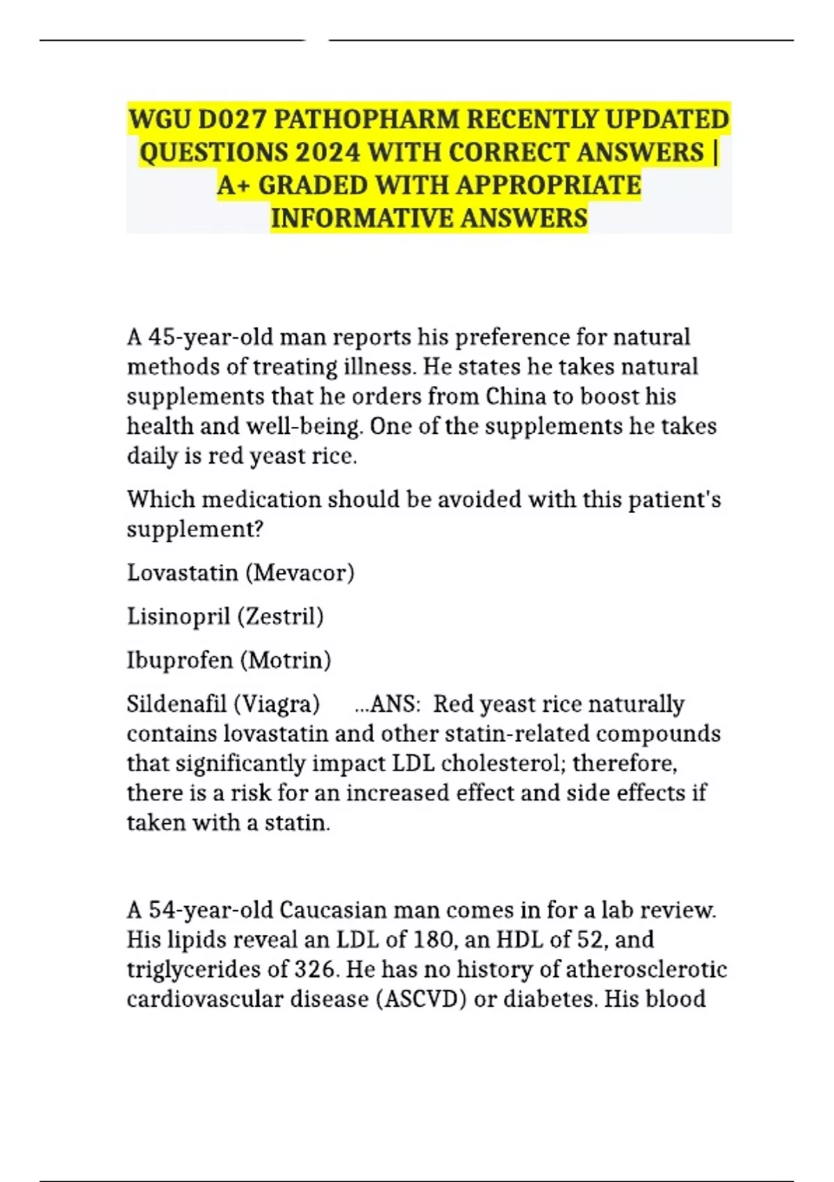WGU D027 PATHOPHARM RECENTLY UPDATED QUESTIONS 2024 WITH CORRECT ...