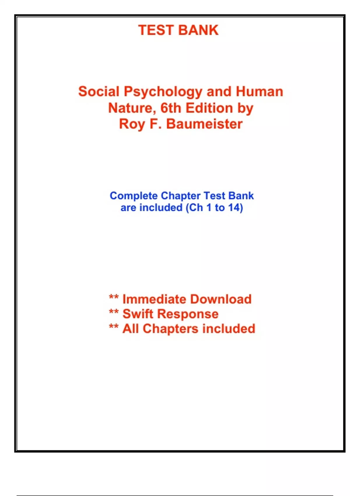 Test Bank for Social Psychology and Human Nature, 6th Edition by ...