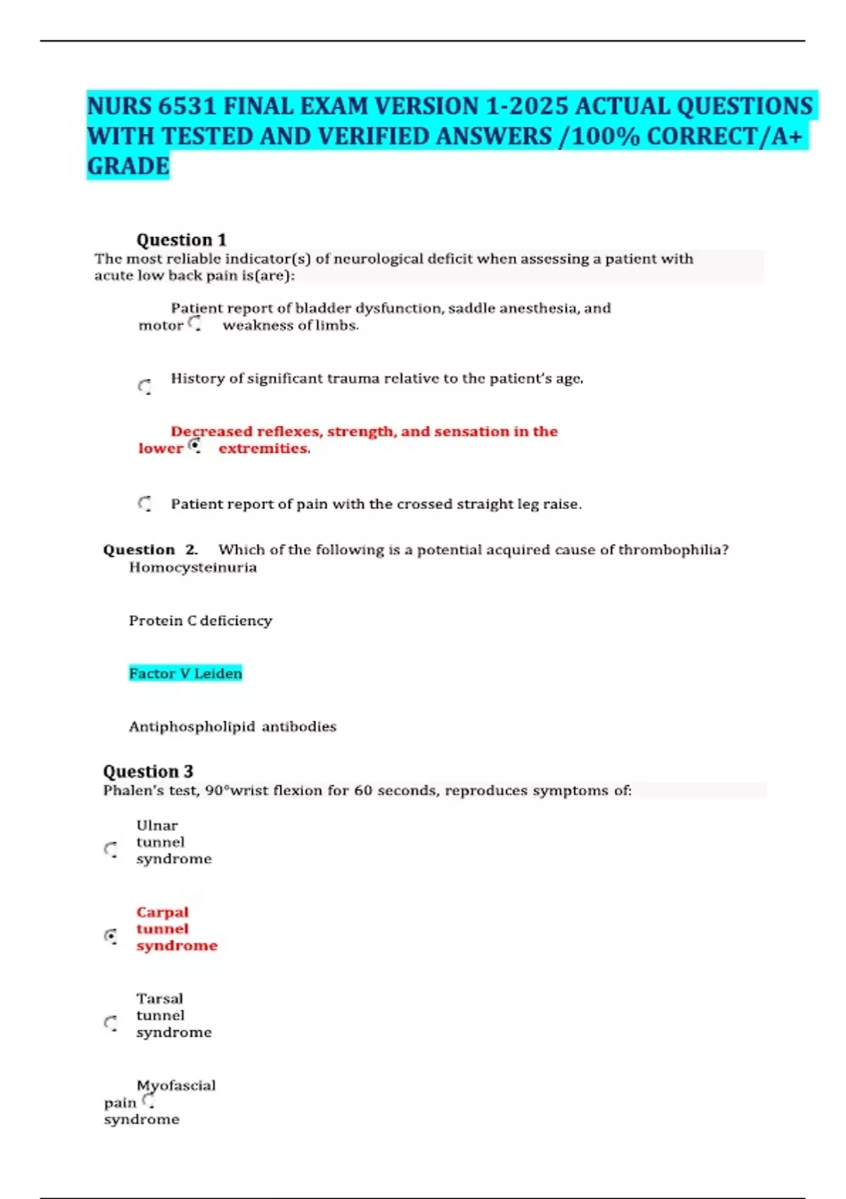 NURS 6531 FINAL EXAM VERSION 1-2025 ACTUAL QUESTIONS WITH TESTED AND ...