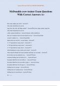 McDonalds crew trainer Exam Questions With Correct Answers A&plus;