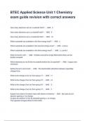 BTEC Applied Science Unit 1 Chemistry exam guide revision with correct answers