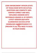 CODE ENFORCEMENT OFFICER &lpar;STATE OF TEXAS&rpar; EXAM WITH 250 ACTUAL QUESTIONS AND COMPLETE 100&percnt; VERIFIED CORRECT AND WELL EXPLAINED ANSWERS WITH RATIONALES GRADED A&plus; BY EXPERTS LATEST VERSION 2024 WITH GUARANTEED SUCCESS AFTER DOWNLOAD ALREADYPASSED&excl;&excl;&excl;&excl;&excl;&excl;&excl; &lpar;PR