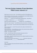 Nervous System Anatomy Exam Questions With Correct Answers A&plus;