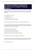 ATI Diabetes Mellitus Management Questions and Complete Solutions Graded A&plus;