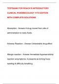 TESTBANK FOR ROACH&rsquo;S INTRODUCTORY  CLINICAL PHARMACOLOGY 11TH EDITION  WITH COMPLETE SOLUTIONS