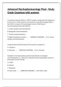 Advanced Psychopharmacology Final - Study Guide Questions with answers