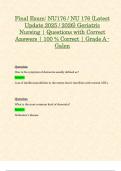 Final Exam&colon; NU176 &sol; NU 176 &lpar;Latest Update 2025 &sol; 2026&rpar; Geriatric Nursing &vert; Questions with Correct Answers &vert; 100 &percnt; Correct &vert; Grade A - Galen