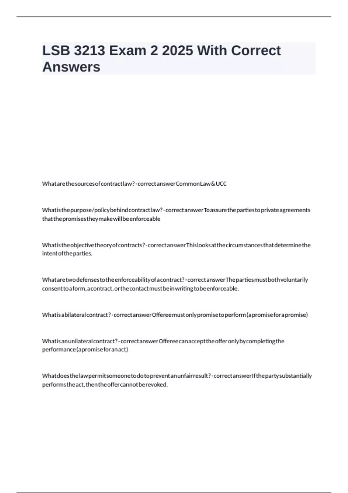 LSB 3213 Exam 2 2025 With Correct Answers - LBS - Stuvia US