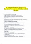 NC Drivers Ed Practice Written Exam Questions And Answers 100&percnt; Guaranteed Success&period;