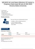 AIR-601S Air and Space Missions V2 Lesson 4 Progress Check quiz 90 out of 100 2025 Arizona State University