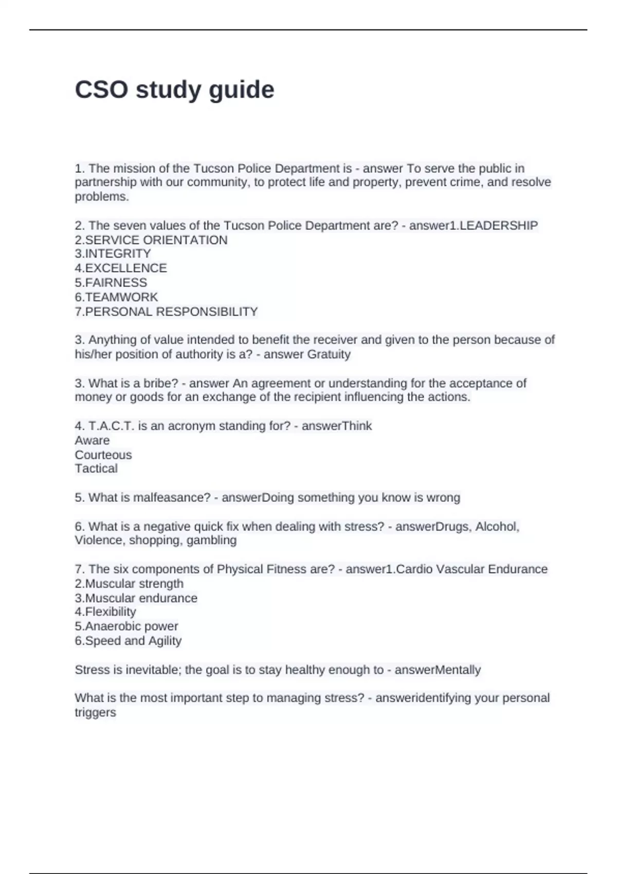 CSO study guide Questions and Answers 2025 - CSO - Stuvia US
